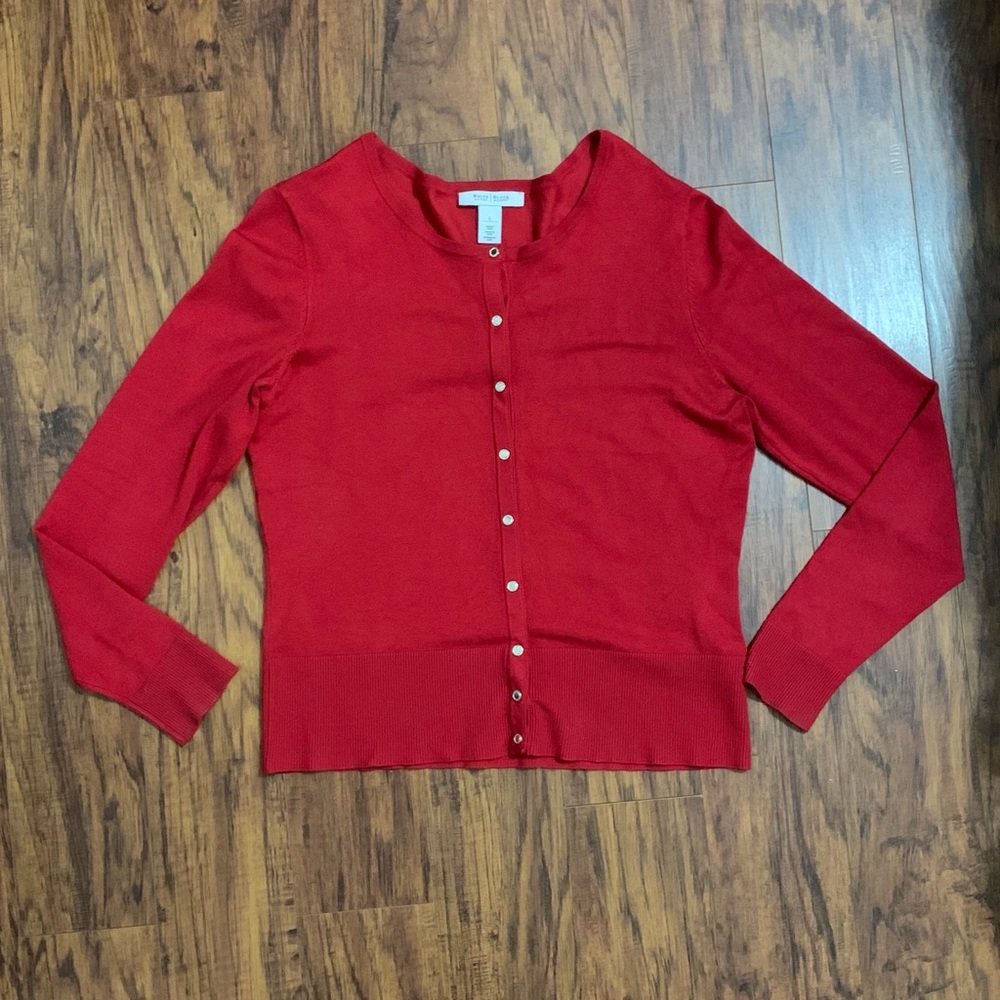 WHBM Red Snap Button Cardigan